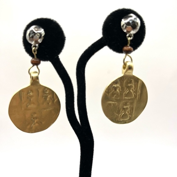 Chico’s Dangle Coin Earrings Mixed Metals Pierced stud earrings Long - Picture 8 of 10